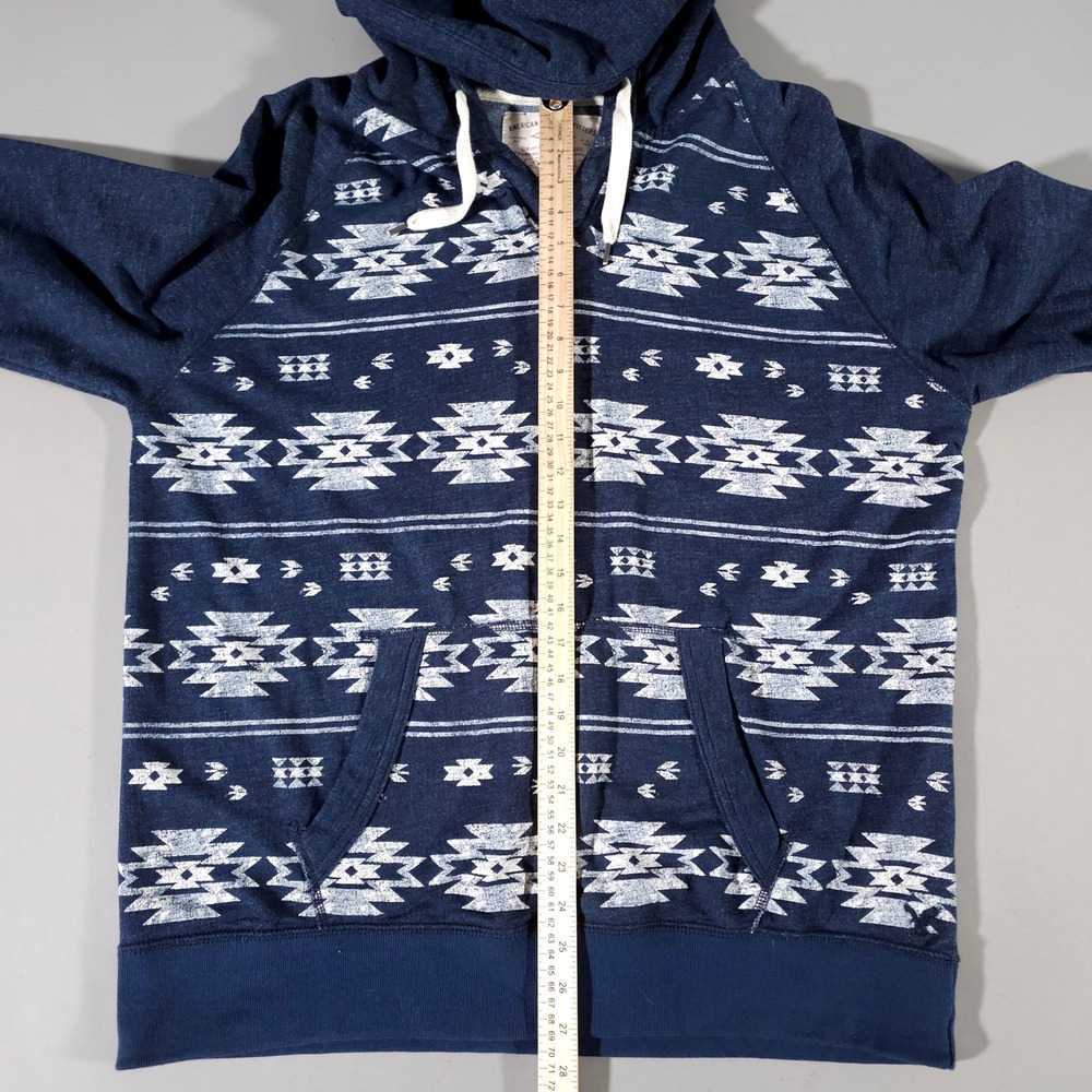 American Eagle Hoodie Mens Large Blue Southwestern Tribal Print Pullover Fleece - Picture 5 of 6